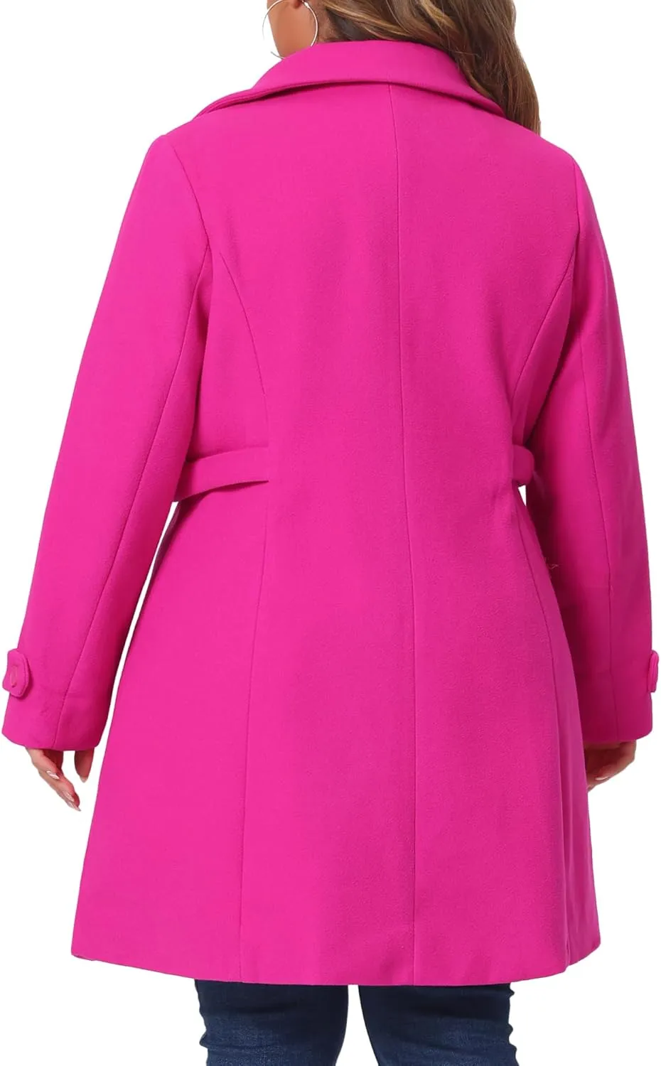 Agnes Orinda Plus Size Coats for Women Peter Pan Collar Cuff Single Breasted Trench Jacket Winter Long Coat