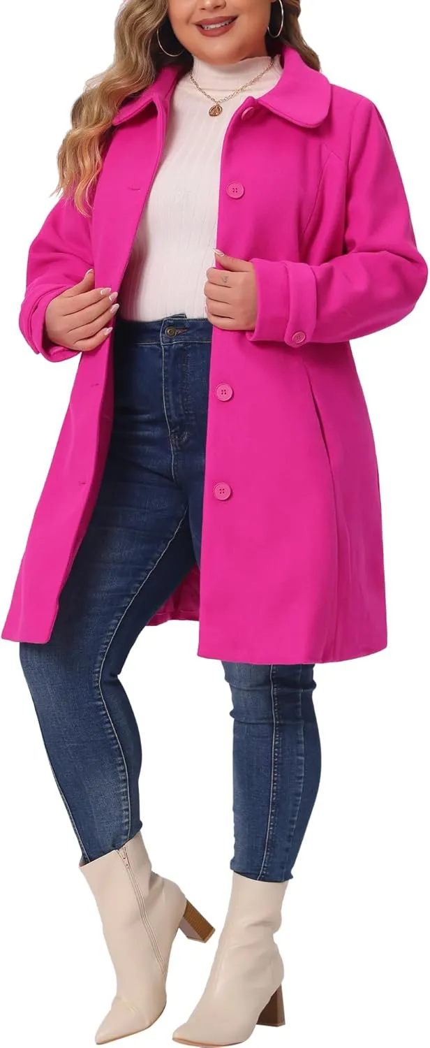 Agnes Orinda Plus Size Coats for Women Peter Pan Collar Cuff Single Breasted Trench Jacket Winter Long Coat