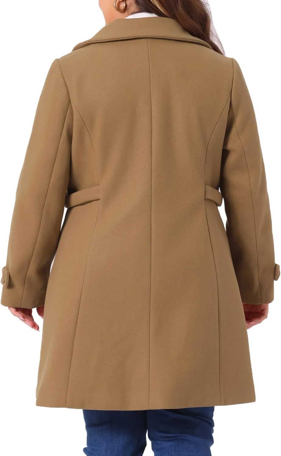 Agnes Orinda Plus Size Coats for Women Peter Pan Collar Cuff Single Breasted Trench Jacket Winter Long Coat