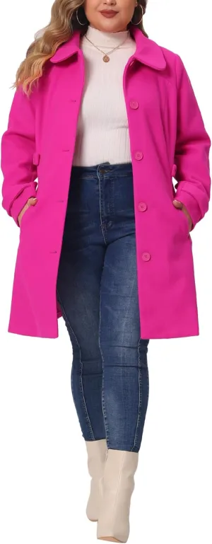 Agnes Orinda Plus Size Coats for Women Peter Pan Collar Cuff Single Breasted Trench Jacket Winter Long Coat