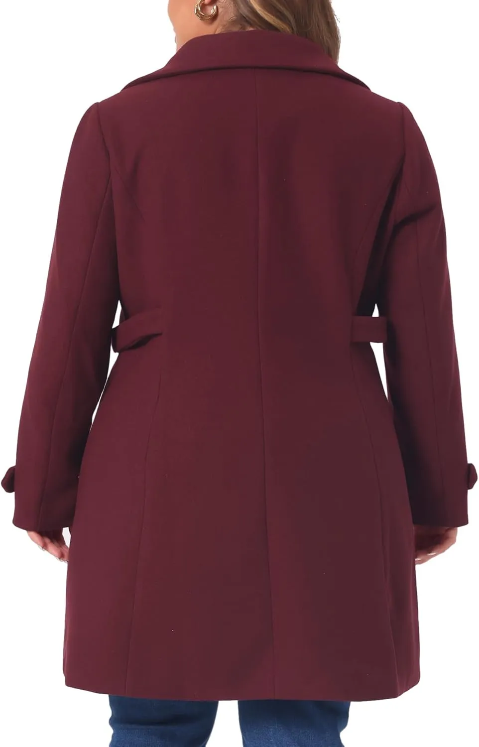 Agnes Orinda Plus Size Coats for Women Peter Pan Collar Cuff Single Breasted Trench Jacket Winter Long Coat