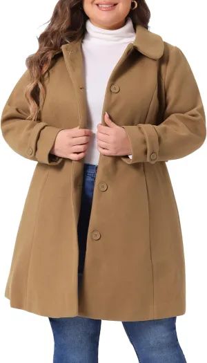 Agnes Orinda Plus Size Coats for Women Peter Pan Collar Cuff Single Breasted Trench Jacket Winter Long Coat