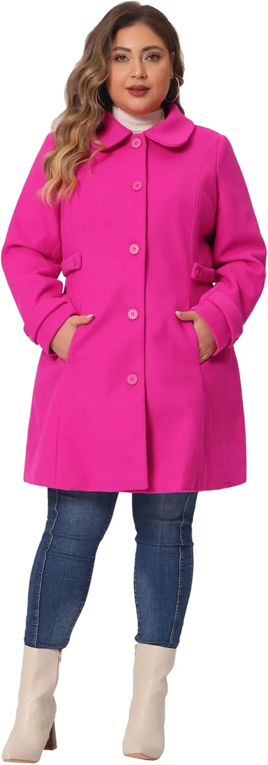 Agnes Orinda Plus Size Coats for Women Peter Pan Collar Cuff Single Breasted Trench Jacket Winter Long Coat