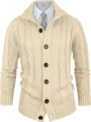 Aimeilgot Mens Fashion Casual Slim Fit Button Down Cable Knitted Stand Collar Cardigan Sweater