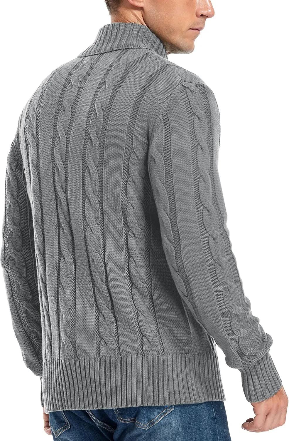 Aimeilgot Mens Fashion Casual Slim Fit Button Down Cable Knitted Stand Collar Cardigan Sweater
