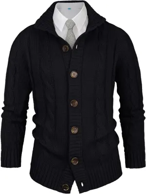 Aimeilgot Mens Fashion Casual Slim Fit Button Down Cable Knitted Stand Collar Cardigan Sweater