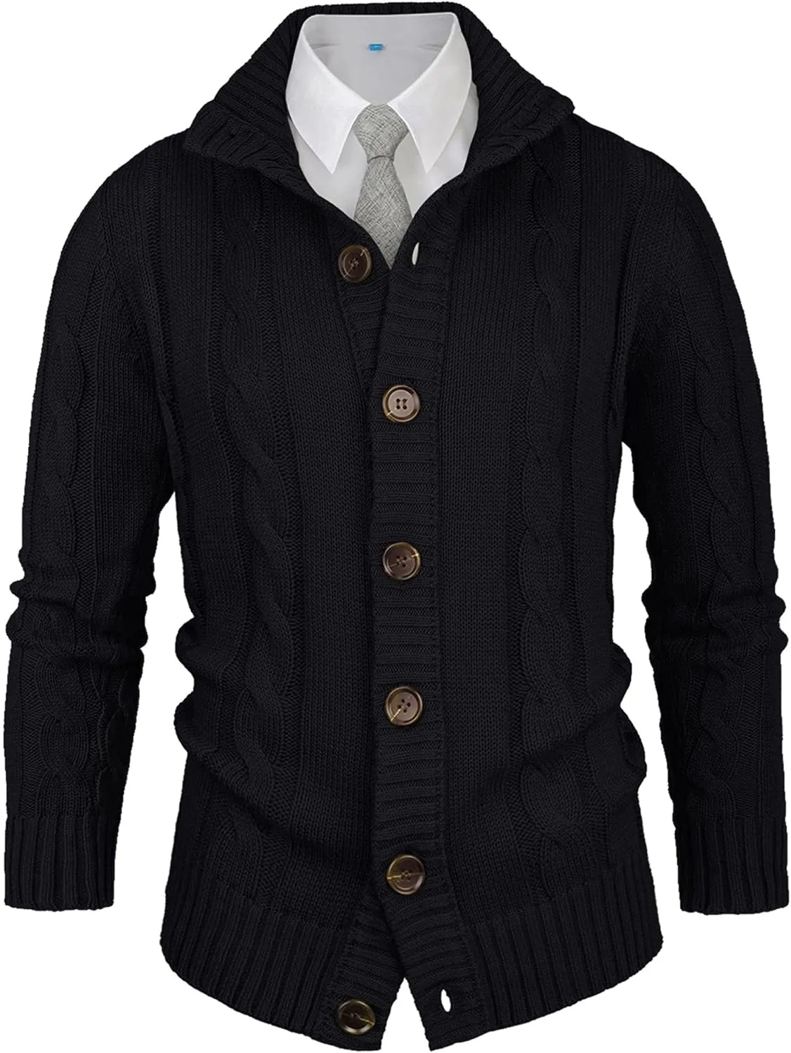 Aimeilgot Mens Fashion Casual Slim Fit Button Down Cable Knitted Stand Collar Cardigan Sweater