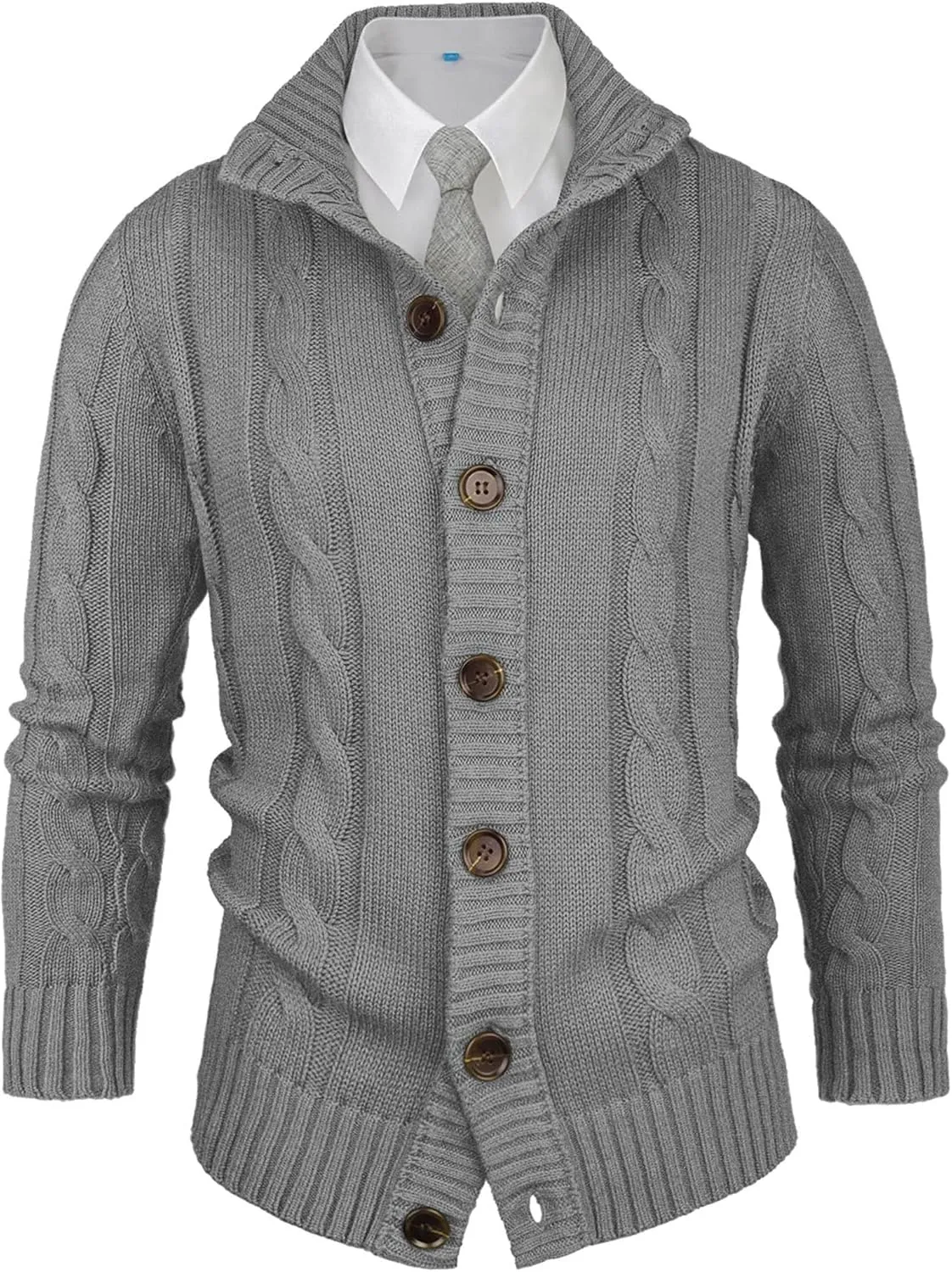 Aimeilgot Mens Fashion Casual Slim Fit Button Down Cable Knitted Stand Collar Cardigan Sweater