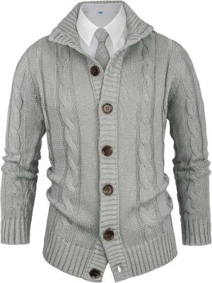 Aimeilgot Mens Fashion Casual Slim Fit Button Down Cable Knitted Stand Collar Cardigan Sweater