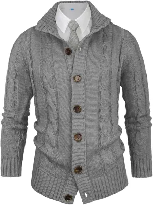 Aimeilgot Mens Fashion Casual Slim Fit Button Down Cable Knitted Stand Collar Cardigan Sweater