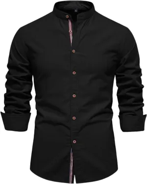 Alalaso Button Up Shirt Men Long Sleeve Slim Fit Solid Color Casual Collar Shirts Lightweight Regular Fit Work Jackets