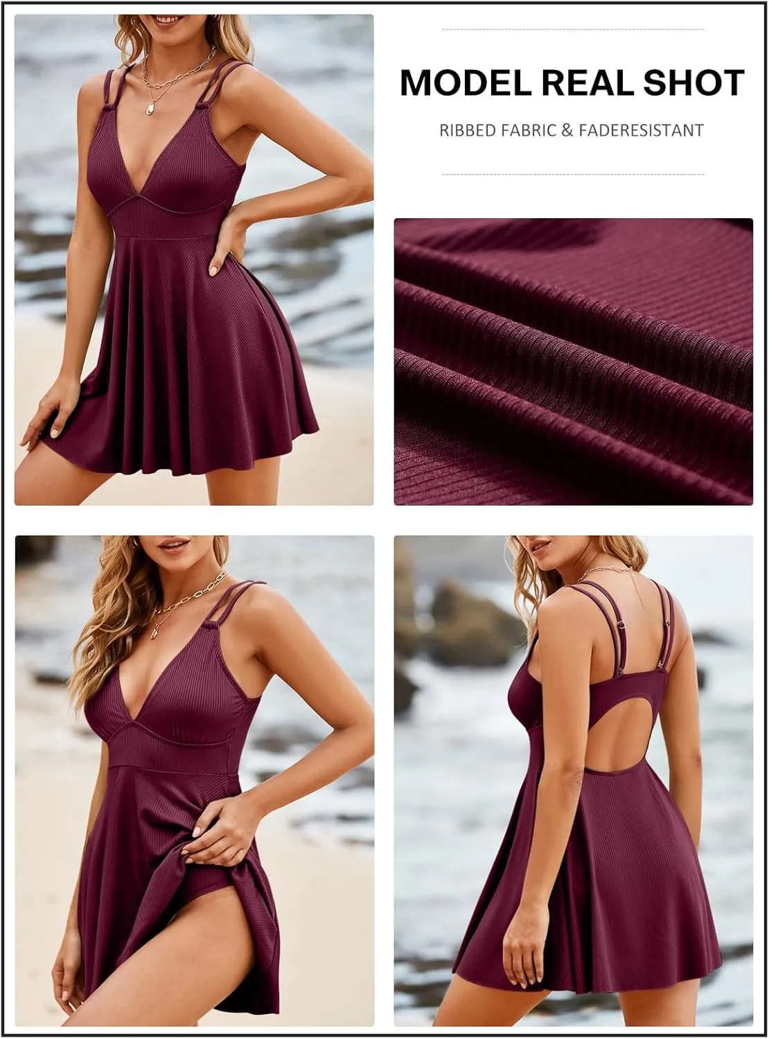 Aleumdr Swim Dress for Women One Piece Tummy Control Swimsuit Ribbed A Line Skirted Bathing Suits