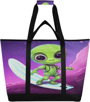 Alien Purple Tote Bag for Women with Zipper Reusable Grocery Bags Foldable Insulated Cooler Bag Handbags Totes Shopping Bags for Groceries Travel Picnic Beach Work