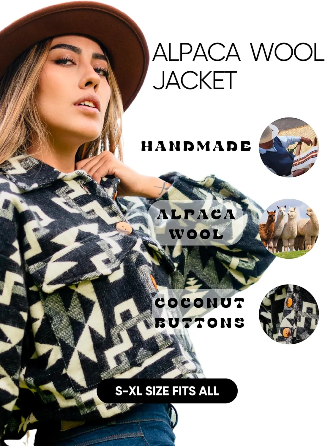 Alpaca Cropped Jacket Women Spring - Cowgirl Outfits for Womens - Alpaca Jackets - Shackets for Women 2025