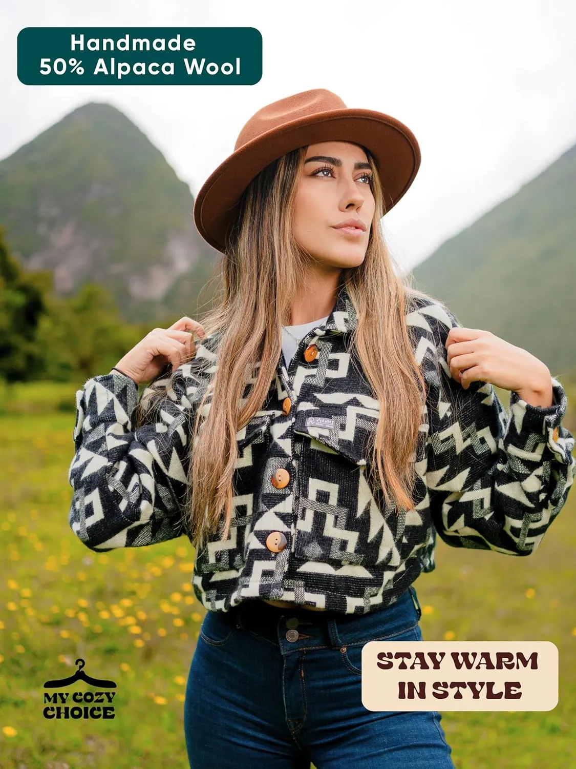 Alpaca Cropped Jacket Women Spring - Cowgirl Outfits for Womens - Alpaca Jackets - Shackets for Women 2025