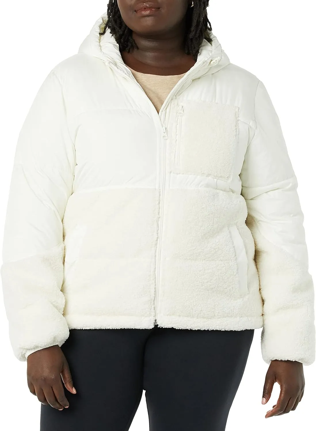 Amazon Essentials Women's Full-Zip Sherpa Fleece Hooded Puffer Jacket