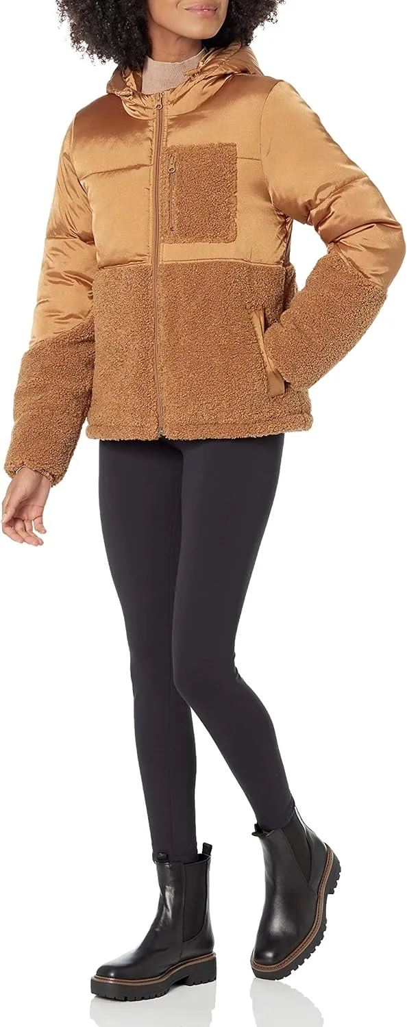 Amazon Essentials Women's Full-Zip Sherpa Fleece Hooded Puffer Jacket