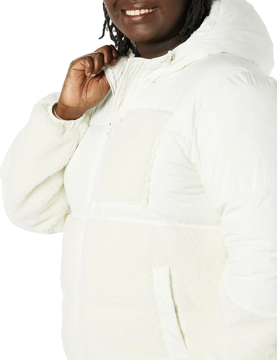 Amazon Essentials Women's Full-Zip Sherpa Fleece Hooded Puffer Jacket