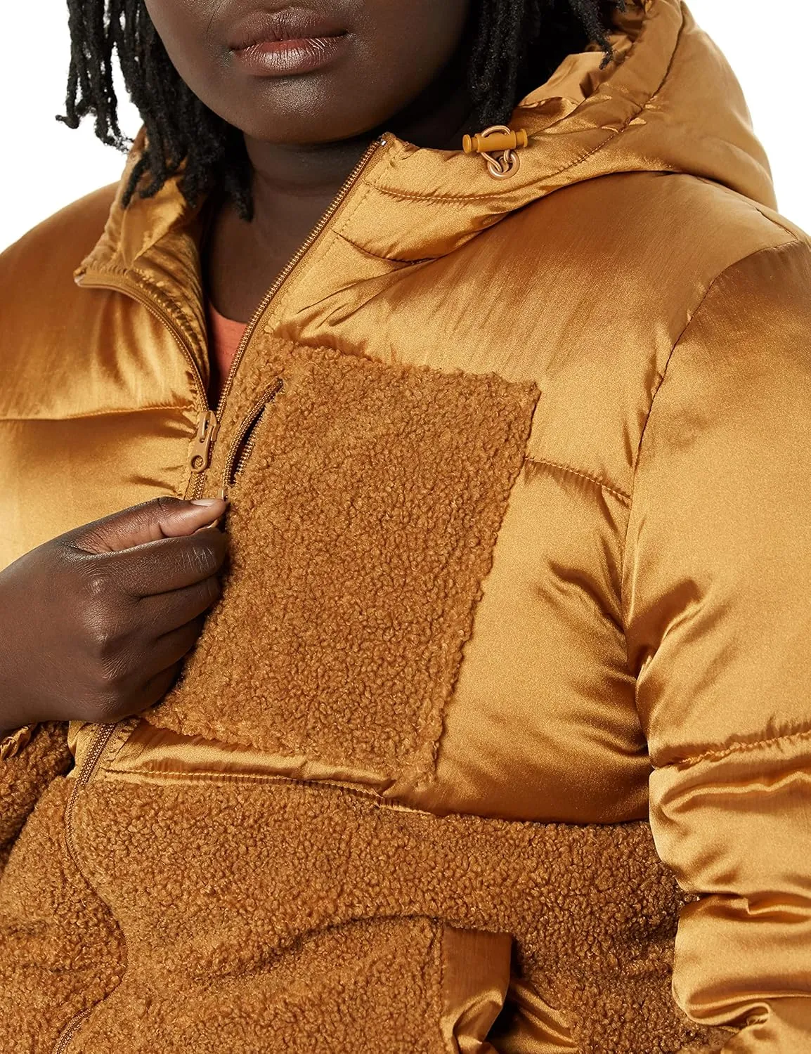 Amazon Essentials Women's Full-Zip Sherpa Fleece Hooded Puffer Jacket