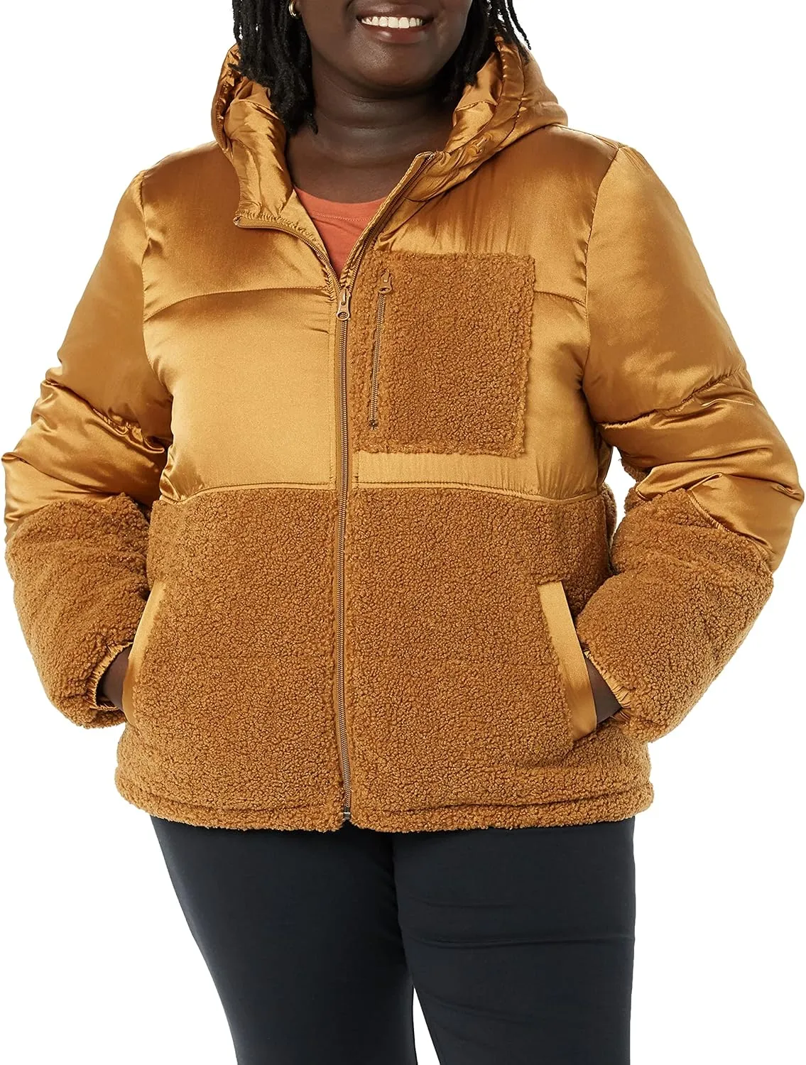 Amazon Essentials Women's Full-Zip Sherpa Fleece Hooded Puffer Jacket