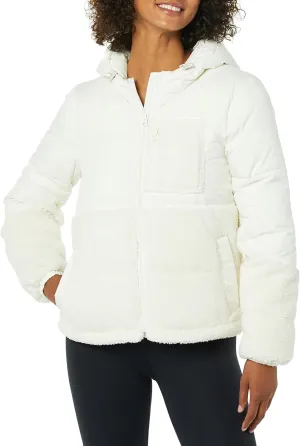 Amazon Essentials Women's Full-Zip Sherpa Fleece Hooded Puffer Jacket
