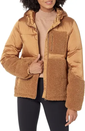 Amazon Essentials Women's Full-Zip Sherpa Fleece Hooded Puffer Jacket