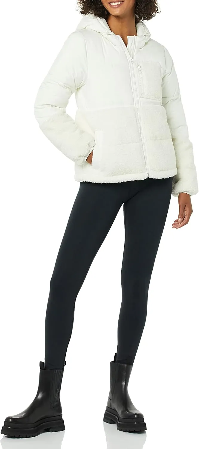 Amazon Essentials Women's Full-Zip Sherpa Fleece Hooded Puffer Jacket