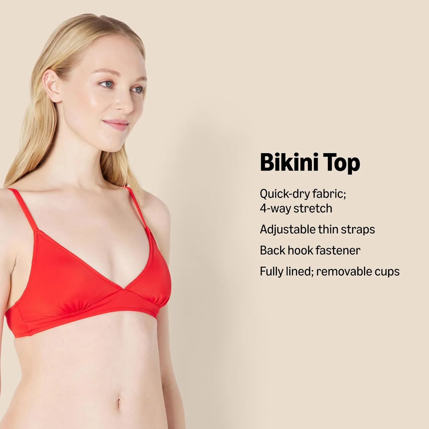 Amazon Essentials Women's Light-Support Classic Bikini Swimsuit Top