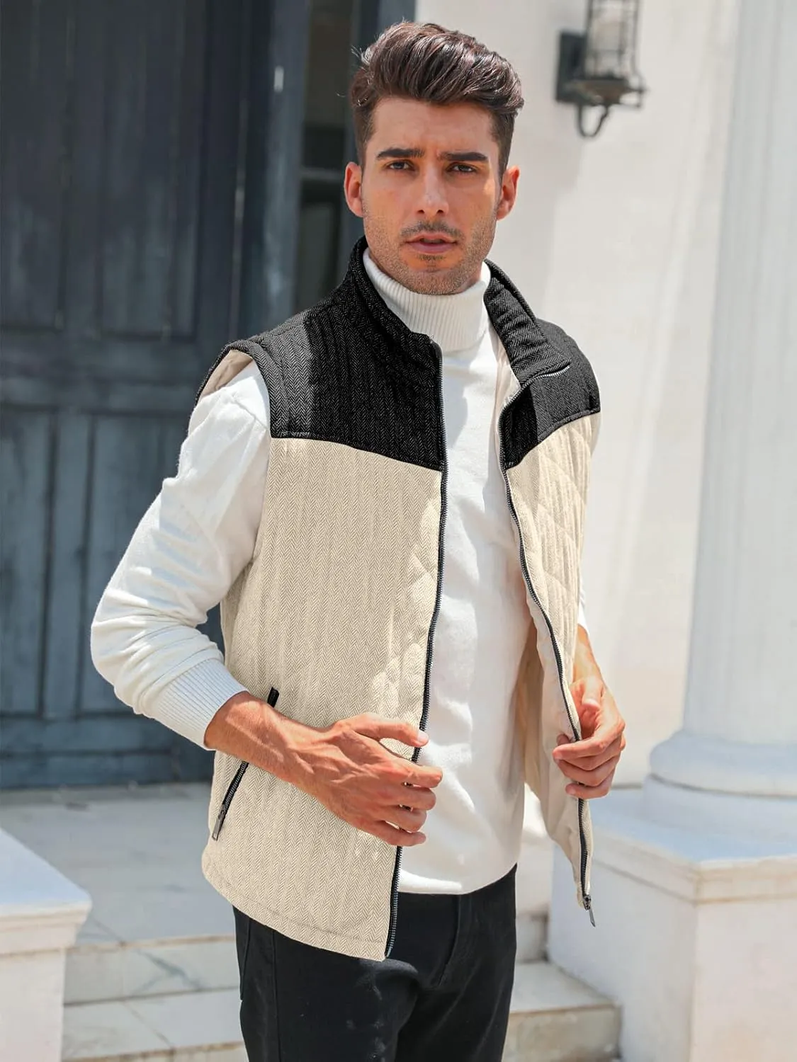Aoysky Men's Quilted Fleece Vest Stand Collar Full Zip Outdoor Warm Waistcoat Sleeveless Casual Outwear Vest Jacket