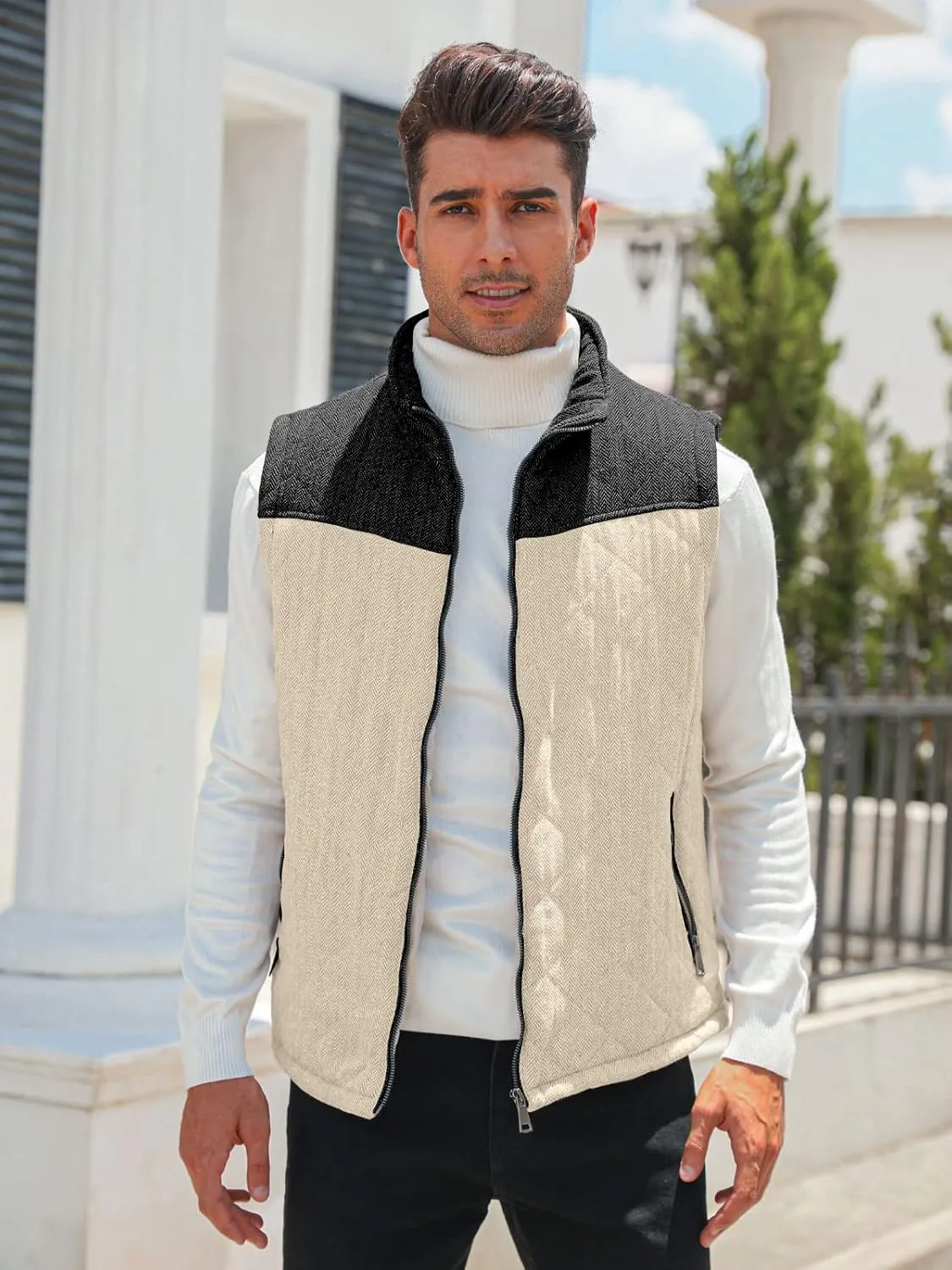 Aoysky Men's Quilted Fleece Vest Stand Collar Full Zip Outdoor Warm Waistcoat Sleeveless Casual Outwear Vest Jacket