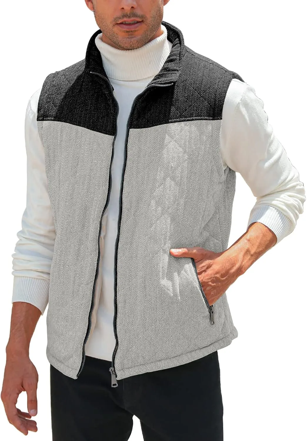 Aoysky Men's Quilted Fleece Vest Stand Collar Full Zip Outdoor Warm Waistcoat Sleeveless Casual Outwear Vest Jacket