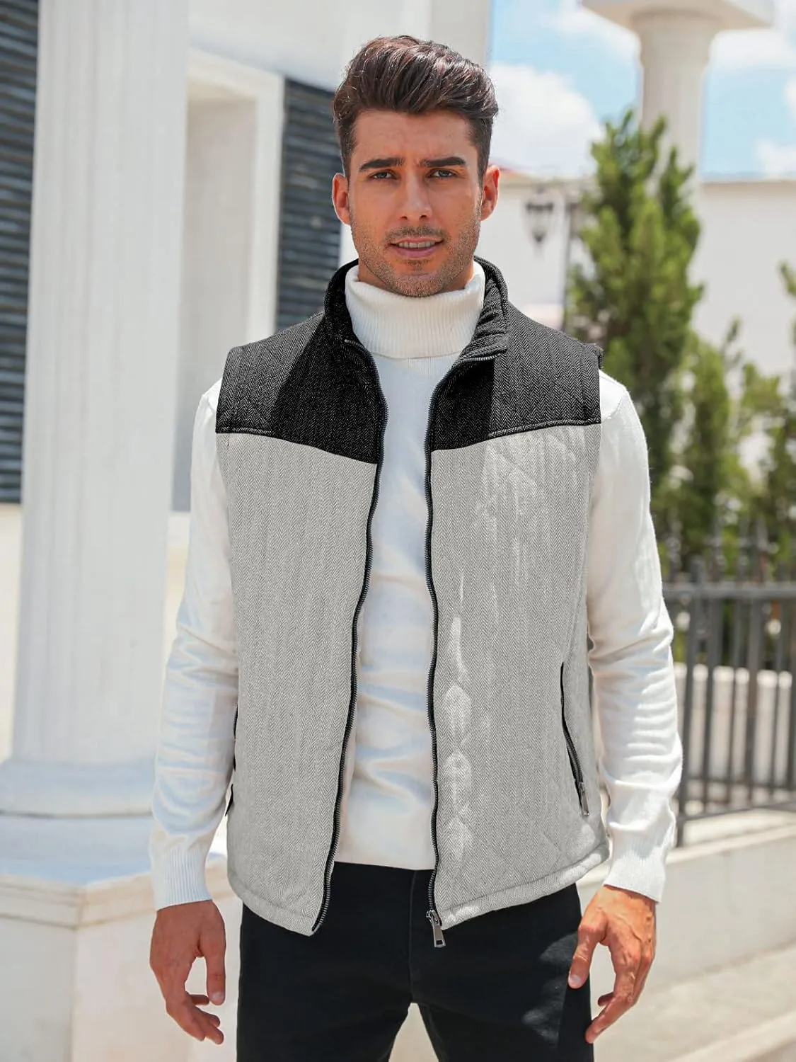 Aoysky Men's Quilted Fleece Vest Stand Collar Full Zip Outdoor Warm Waistcoat Sleeveless Casual Outwear Vest Jacket
