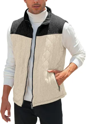 Aoysky Men's Quilted Fleece Vest Stand Collar Full Zip Outdoor Warm Waistcoat Sleeveless Casual Outwear Vest Jacket