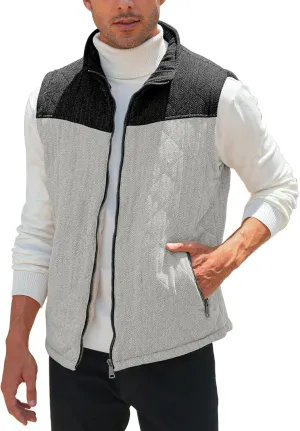 Aoysky Men's Quilted Fleece Vest Stand Collar Full Zip Outdoor Warm Waistcoat Sleeveless Casual Outwear Vest Jacket