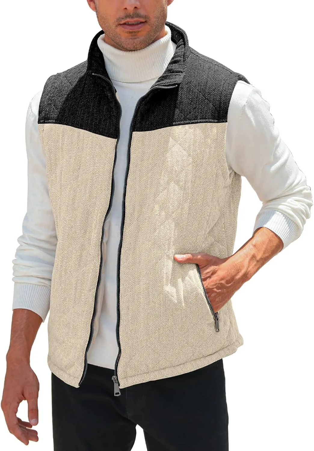 Aoysky Men's Quilted Fleece Vest Stand Collar Full Zip Outdoor Warm Waistcoat Sleeveless Casual Outwear Vest Jacket