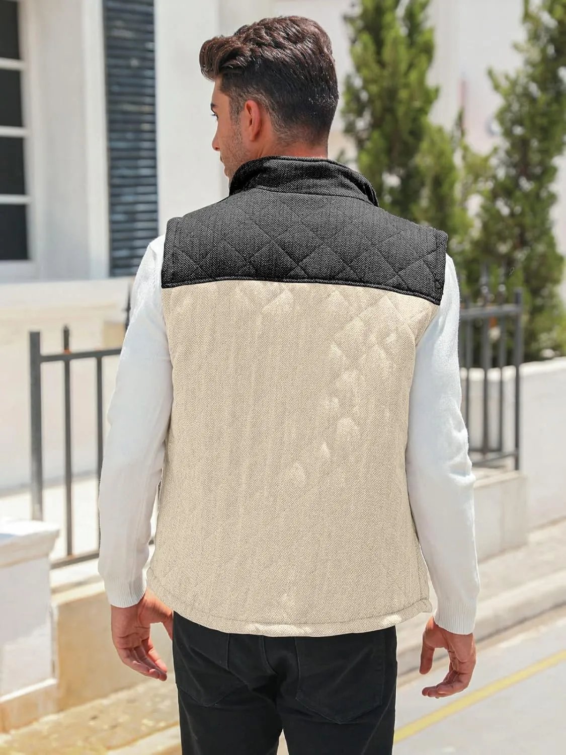 Aoysky Men's Quilted Fleece Vest Stand Collar Full Zip Outdoor Warm Waistcoat Sleeveless Casual Outwear Vest Jacket