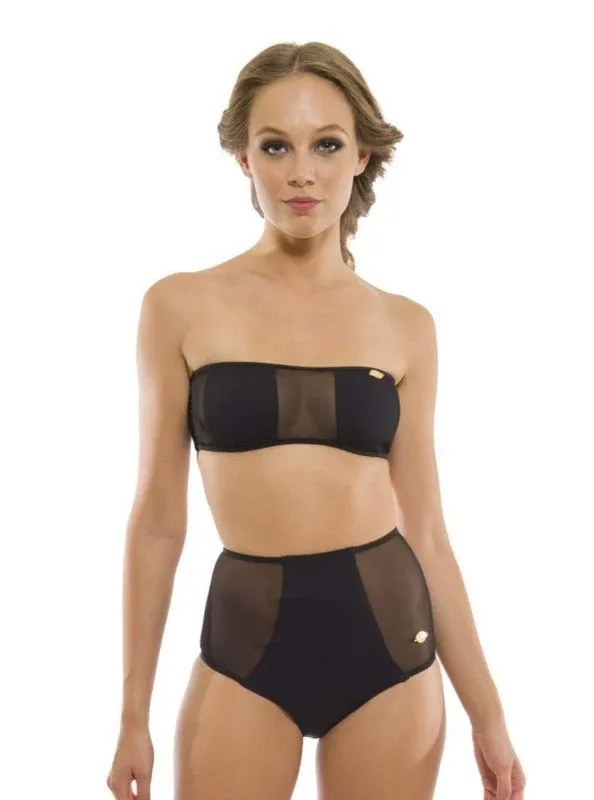 Aquarella Outlaw Bandeau Mesh Top and High Rise Bottom Bikini Swimwear Swimsuit Set