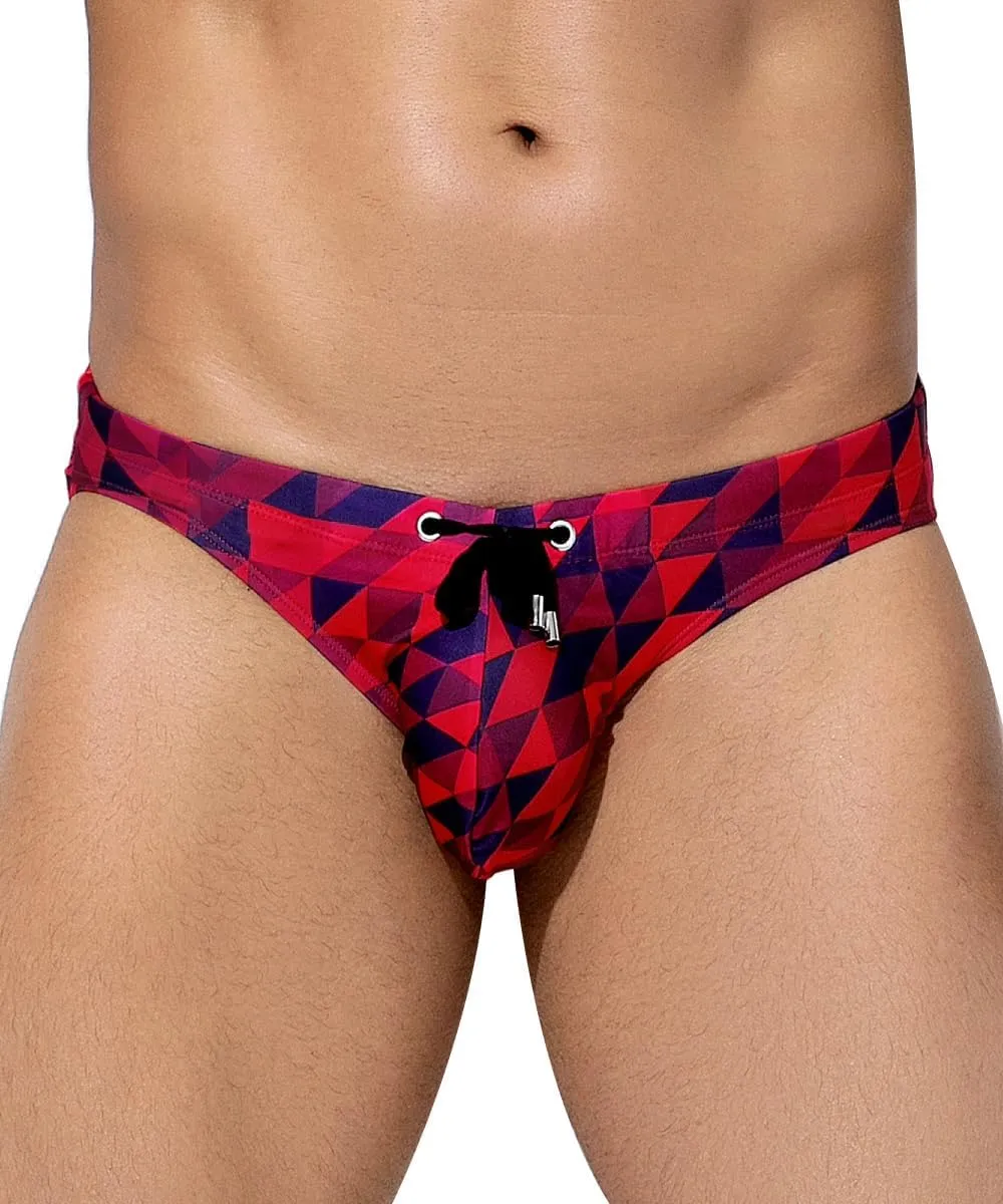 Arjen Kroos Men's Sexy Printed Swim Briefs Tagless Bikini Pattern Swimwear with Drawstrings