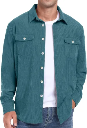 Askdeer Men's Corduroy Button Down Shirts Long Sleeve Casual Shacket Jacket Western Corduroy Shirt Jacket with Flap Pockets