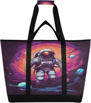 Astronaut Tote Bag for Women with Zipper Reusable Grocery Bags Foldable Insulated Cooler Bag Handbags Totes Shopping Bags for Groceries Work Picnic Travel Beach