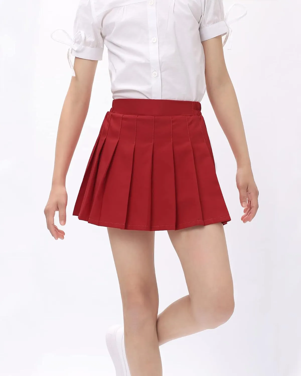 Auranso Girls Pleated Skirt Kids Tennis Elastic Waist Uniform Plaid Skirt 4-14 Y
