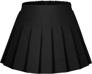 Auranso Girls Pleated Skirt Kids Tennis Elastic Waist Uniform Plaid Skirt 4-14 Y