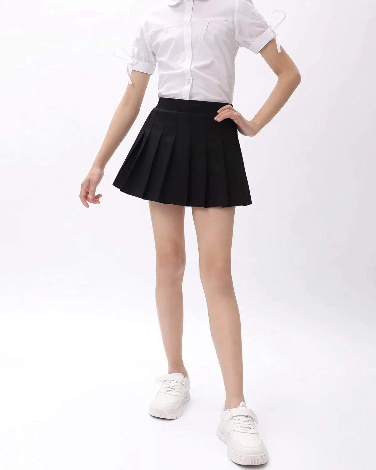 Auranso Girls Pleated Skirt Kids Tennis Elastic Waist Uniform Plaid Skirt 4-14 Y