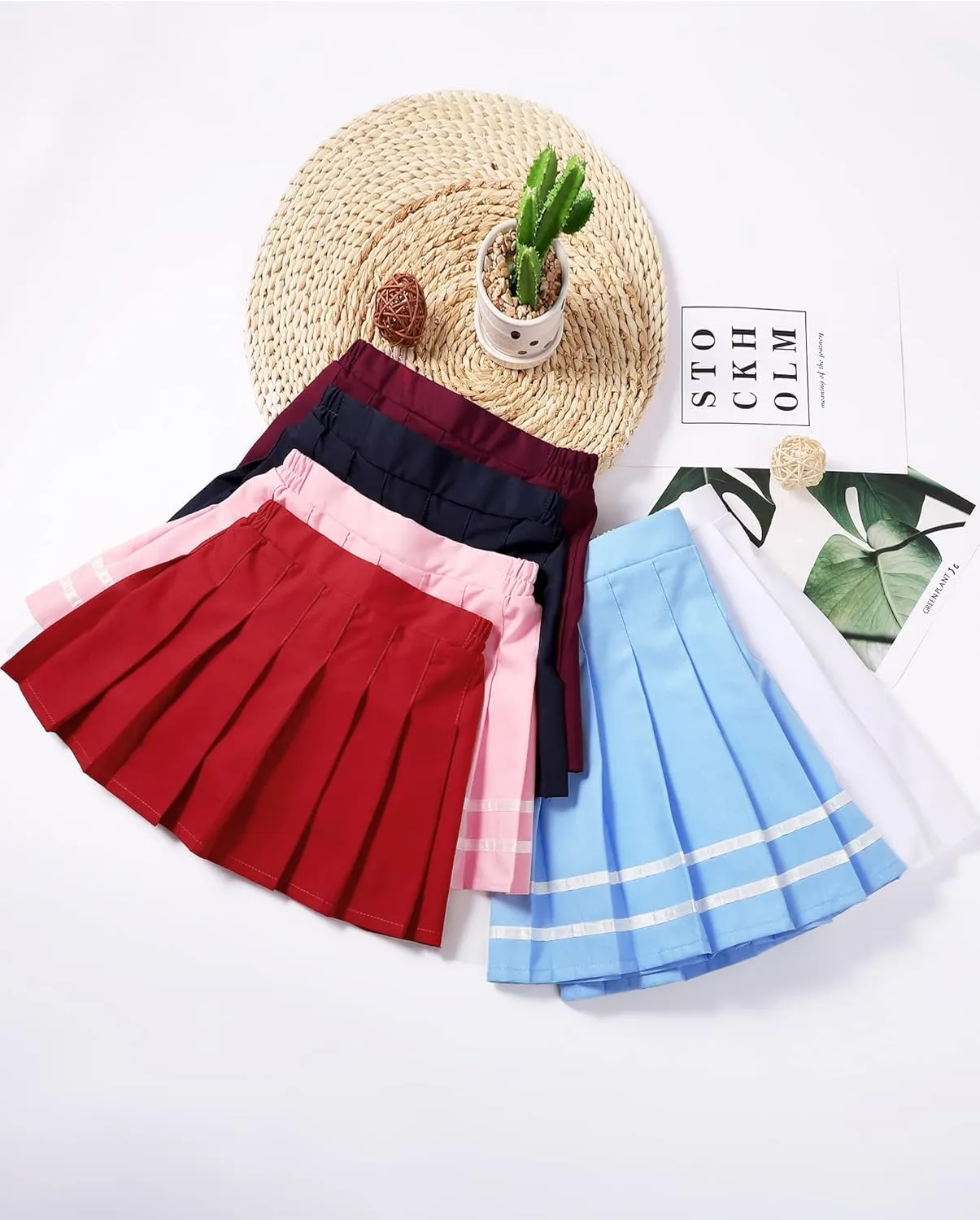 Auranso Girls Pleated Skirt Kids Tennis Elastic Waist Uniform Plaid Skirt 4-14 Y