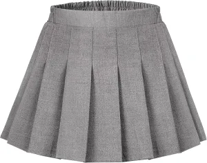Auranso Girls Pleated Skirt Kids Tennis Elastic Waist Uniform Plaid Skirt 4-14 Y