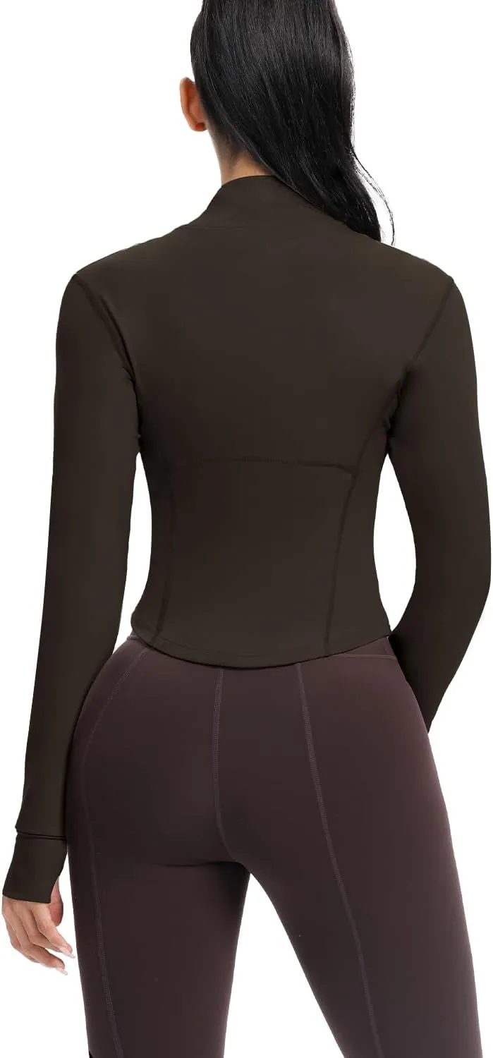 AVGO Women's Cropped Running Workout Jackets Zip Slim Fit Athletic Tops with Thumb Holes