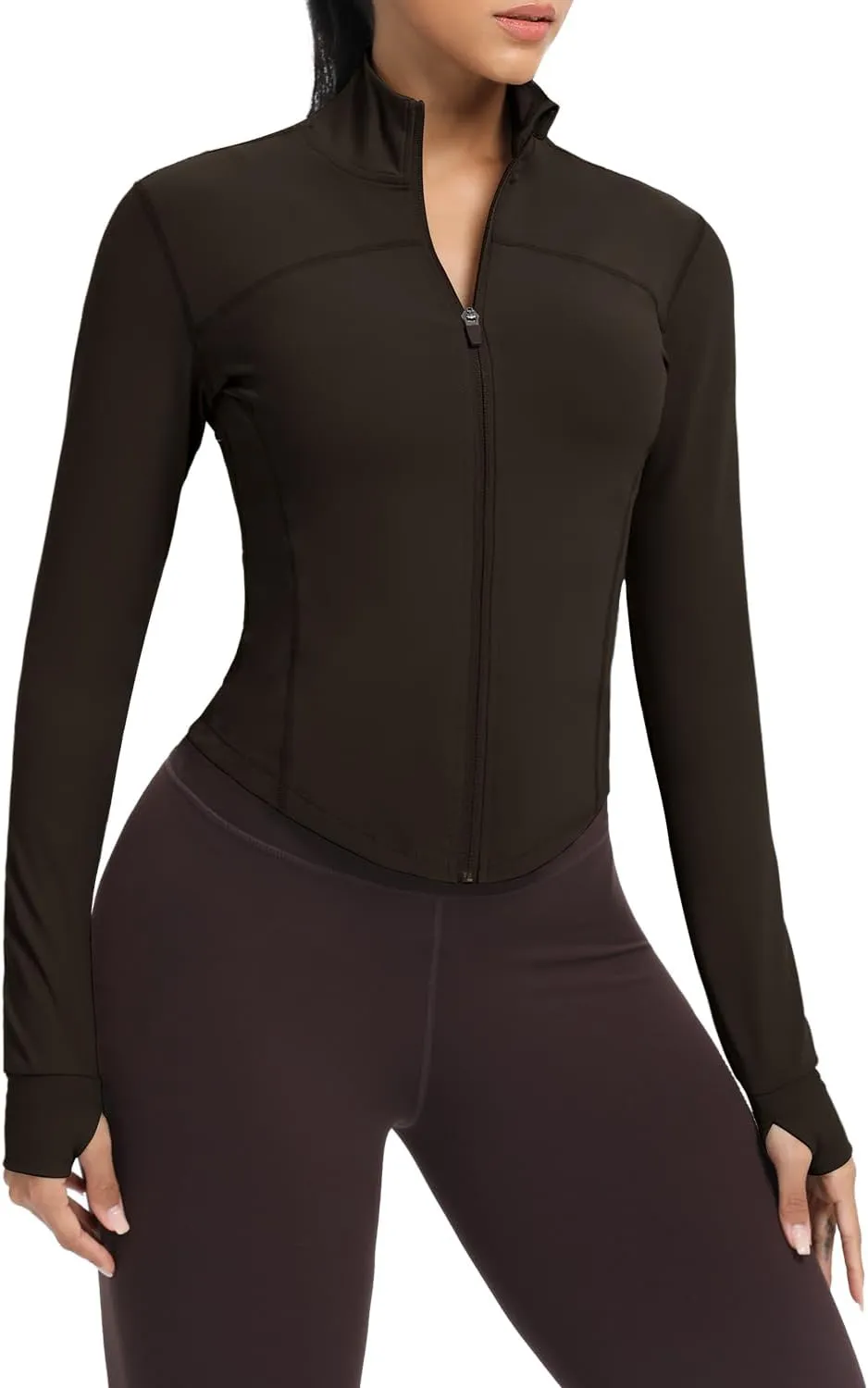 AVGO Women's Cropped Running Workout Jackets Zip Slim Fit Athletic Tops with Thumb Holes