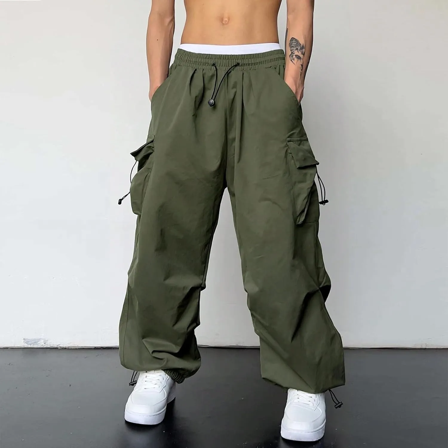 Baggy Cargo Pants for Men Harem Trendy Casual Loose Fit Parachute Pants Tactical Lightweight Hiking Pants