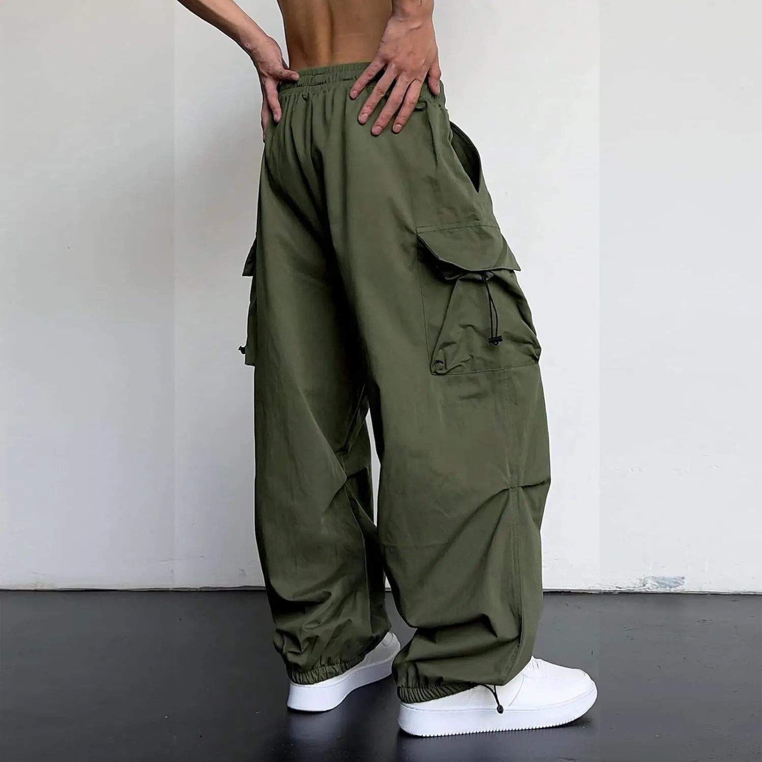 Baggy Cargo Pants for Men Harem Trendy Casual Loose Fit Parachute Pants Tactical Lightweight Hiking Pants