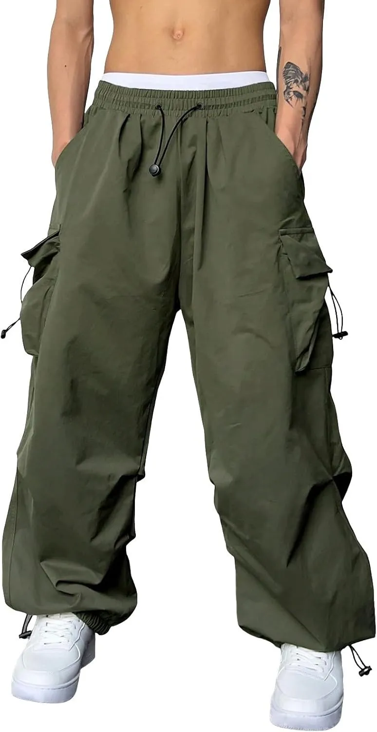 Baggy Cargo Pants for Men Harem Trendy Casual Loose Fit Parachute Pants Tactical Lightweight Hiking Pants
